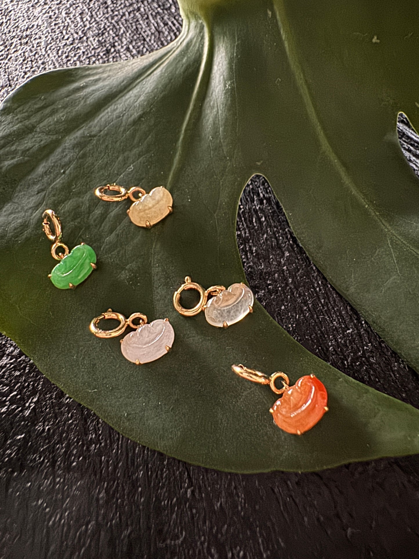 Certified Multifunction Multicolors High Quality 100% Natural Grade A Burma Jadeite Jade (元寳)Ingot 18K Gold Charms (CHARM Only) Each Charm $200