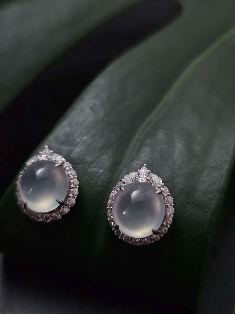 Certified 18K Gold with 100% Natural Grade A Burma Icy Jadeite and Diamonds Earrings