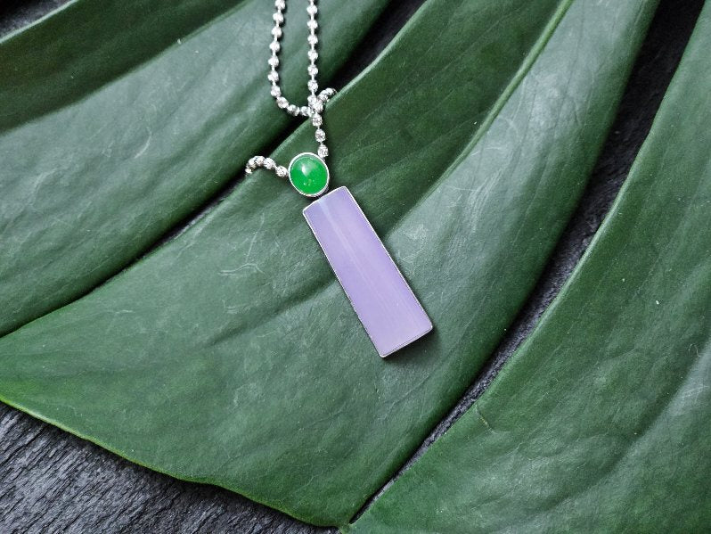 Certified 100% Natural High quality Grade A Burma Purple and Green Jadeite Jade 18K Gold Necklace