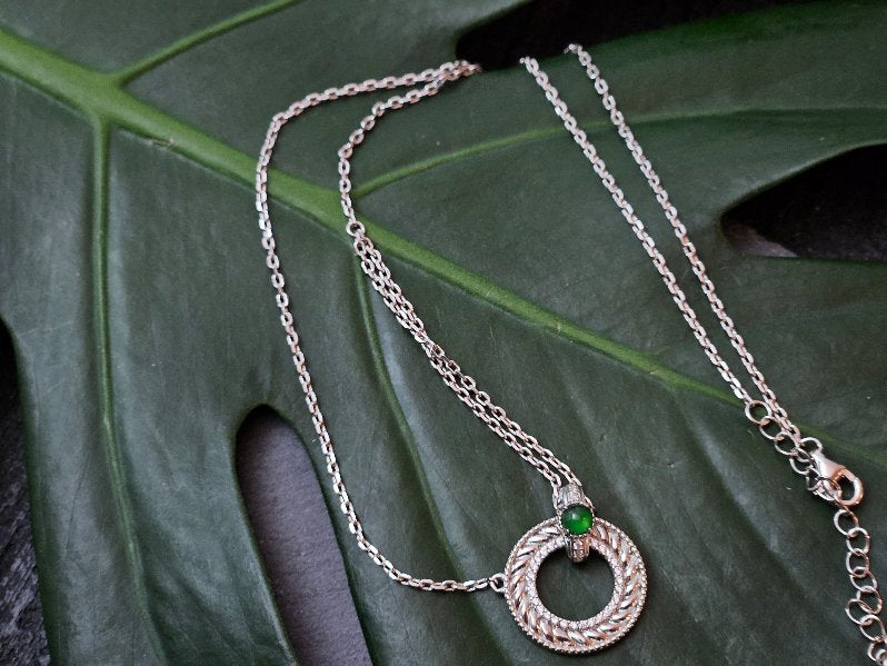 100% Natural Grade A Guatemala Green Jadeite s925 Silver Necklace