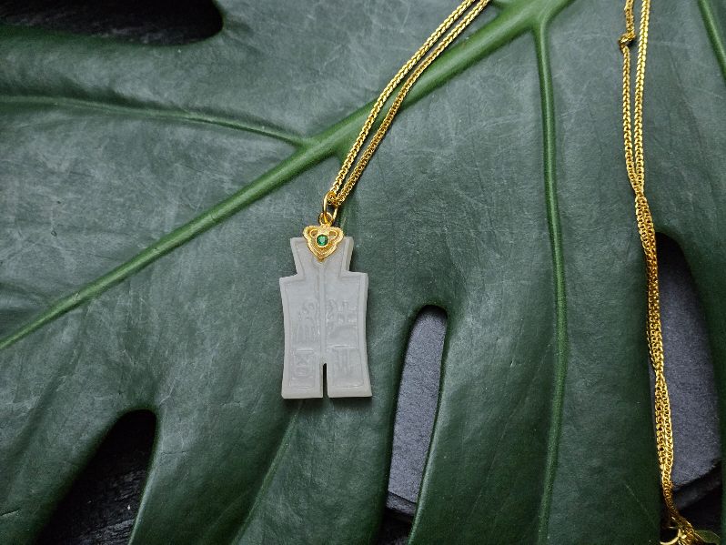 Certified 100% Natural White Ancient Money Hetian Jade S925 Sterling Silver Pendant Necklace Jade Pendant
