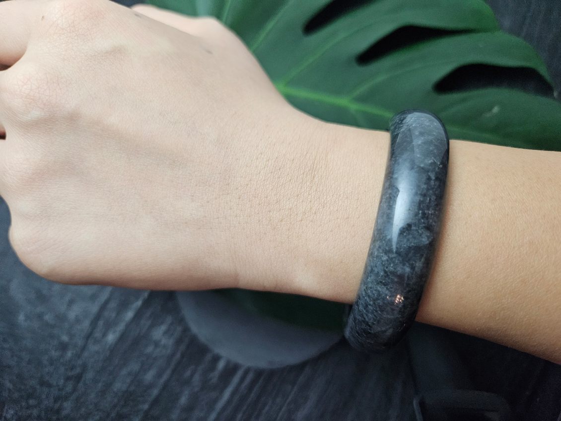 57mm Certified 100% Natural Grade A Burma Black Jadeite Jade Bangle