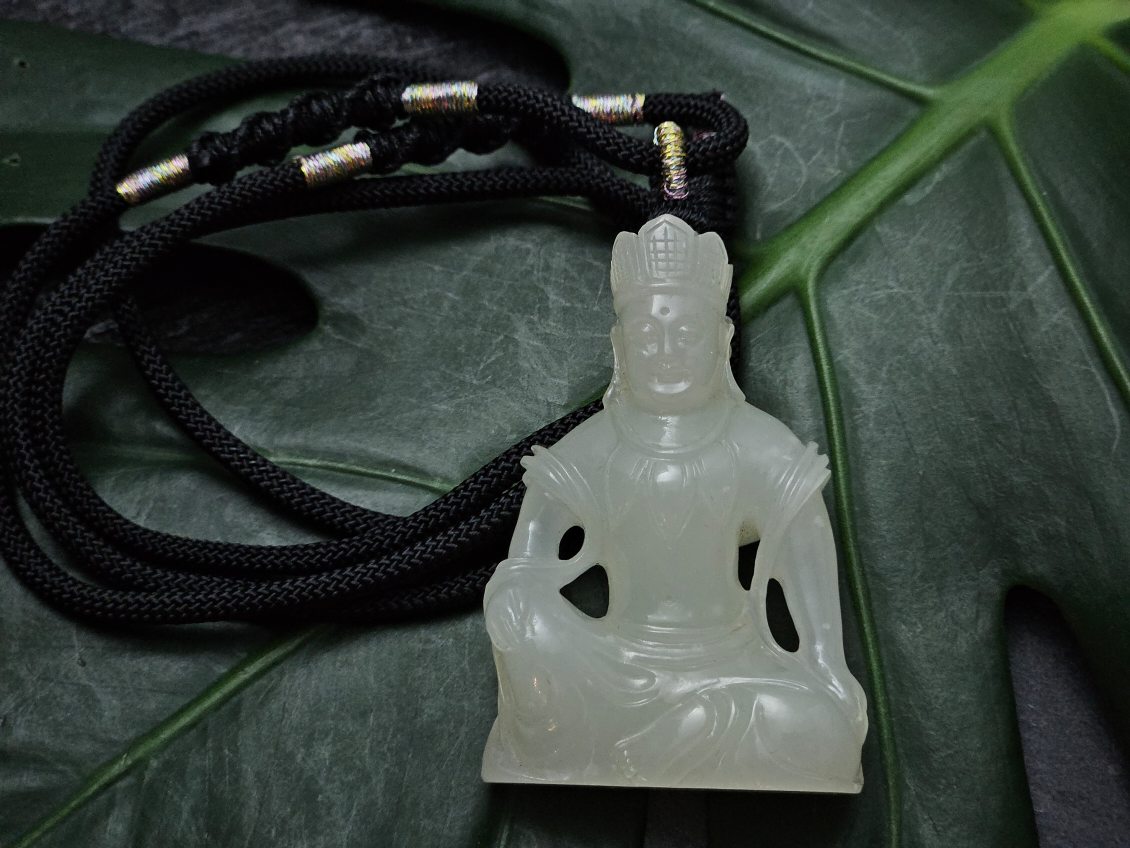 Certified 100% Natural Grade A Hetian Nephrite White Jade Buddha Pendant