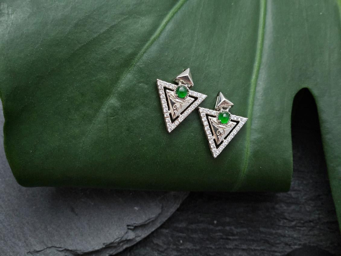 100% Natural Grade A Guatemala Green Jadeite s925 Silver Earrings