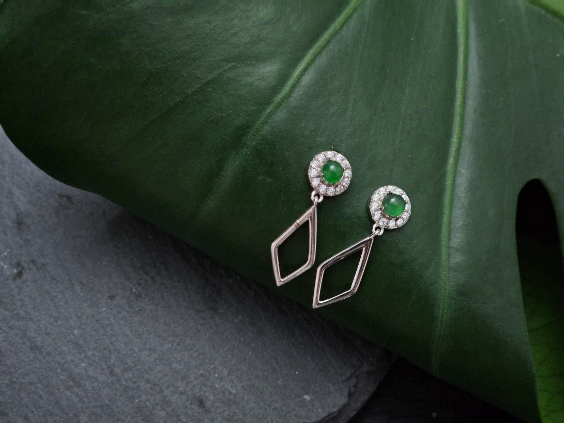 100% Natural Grade A Guatemala Green Jadeite s925 Silver Earrings