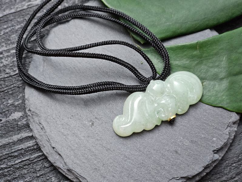 Certified 100% Natural Grade A Burma Light Green Jadeite Jade Bat (蝙蝠) 福 LUCKY Pendant