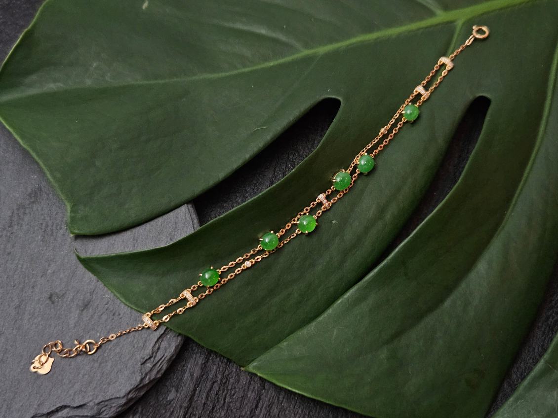 Certified 18K Rose Gold With 100% Grade A Burma Jadeite and Diamonds Bracelet