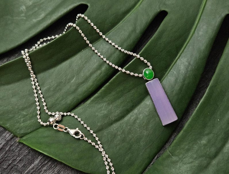 Certified 100% Natural High quality Grade A Burma Purple and Green Jadeite Jade 18K Gold Necklace