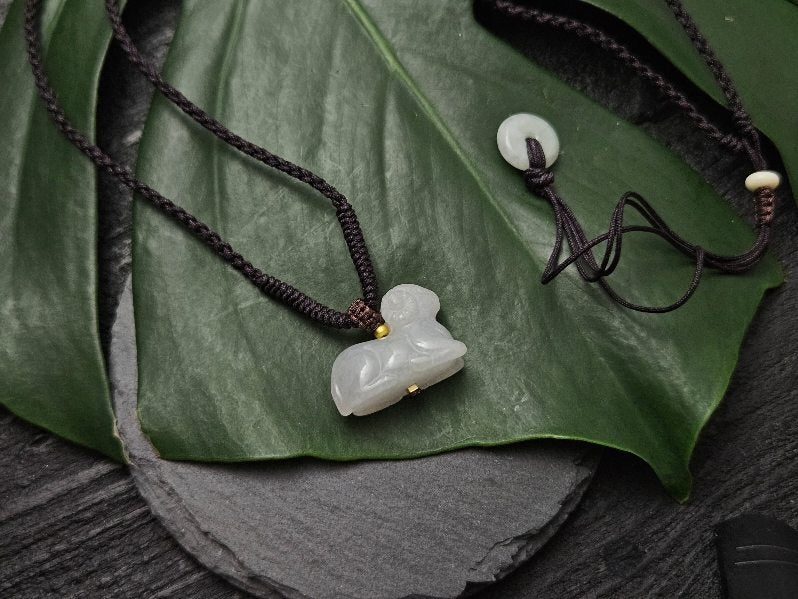 Certified 100% Natural White Hetian Jade Sheep Pendant Necklace