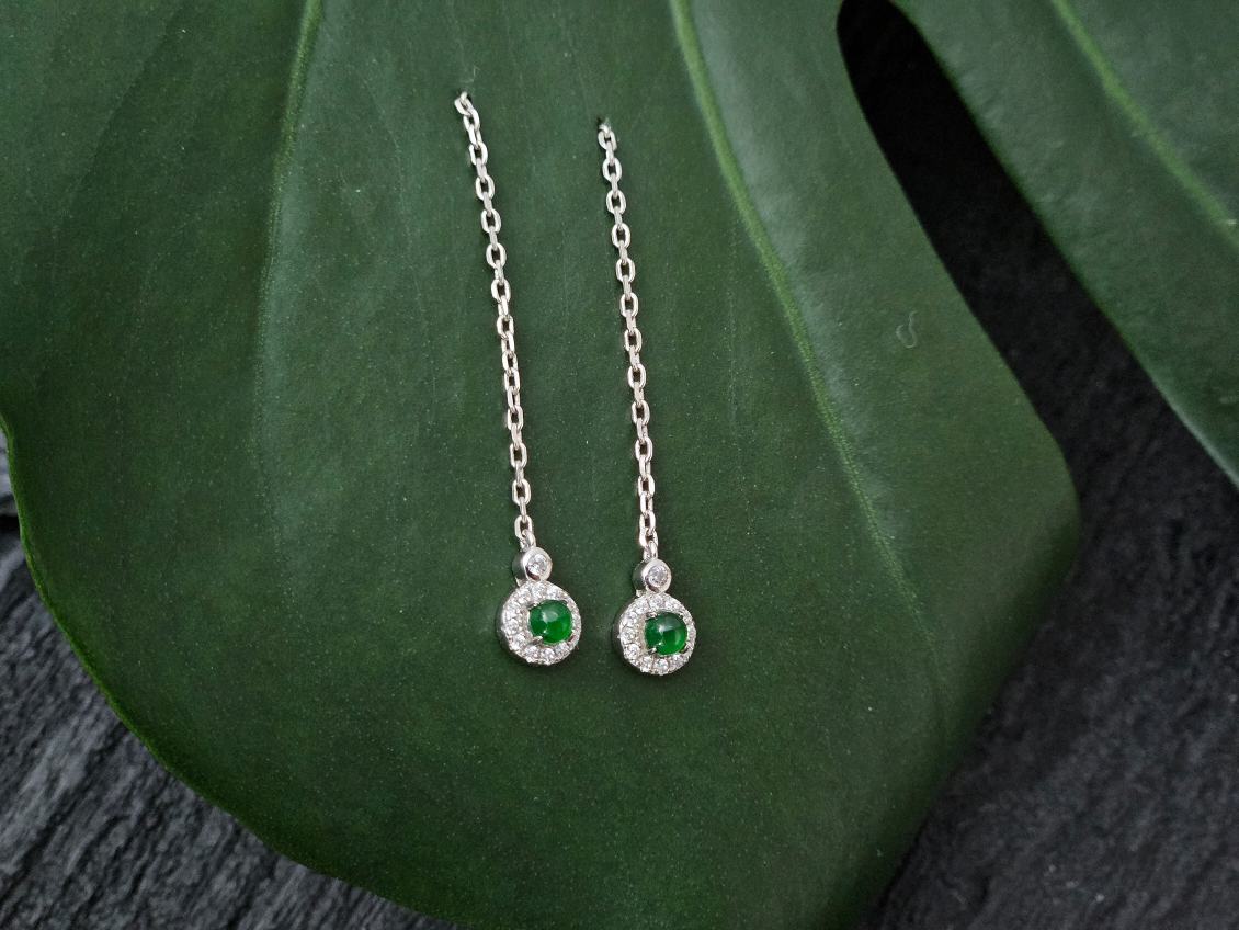 100% Natural Grade A Guatemala Green Jadeite s925 Silver Earrings