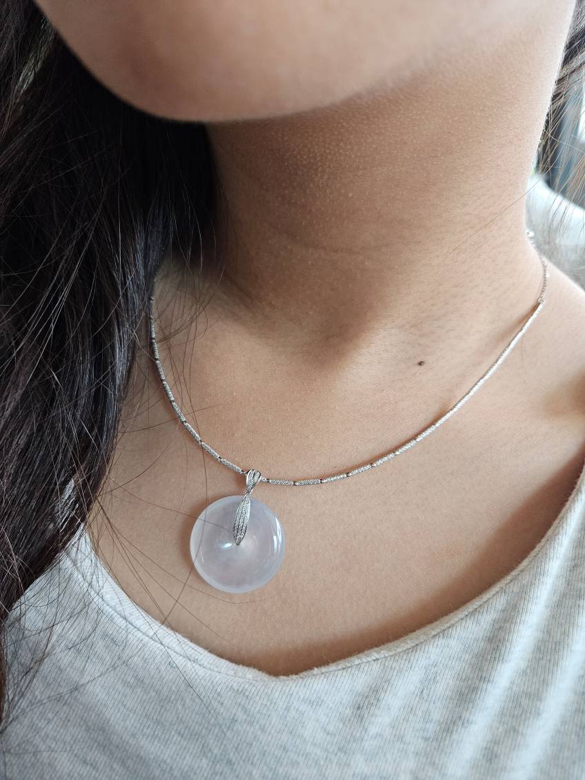 FJ 002 - Timeless, Modern Certified Grade A Jade Fei Cui Burmese Grade A ICY White Jadeite Pendant ( Safety Coin)